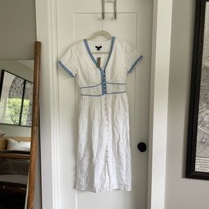 J Crew White and Blue Embroidered Dress Size 2 NWT